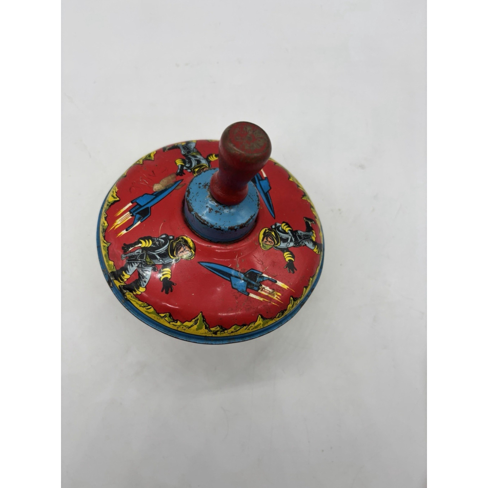 Vintage 6" Spinning Top Tin Rocket Spaceship & Astronaut Toy (Circa 1960s)
